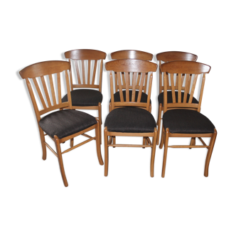 Lot de 6 chaises scandinaves en bois blond des années 70