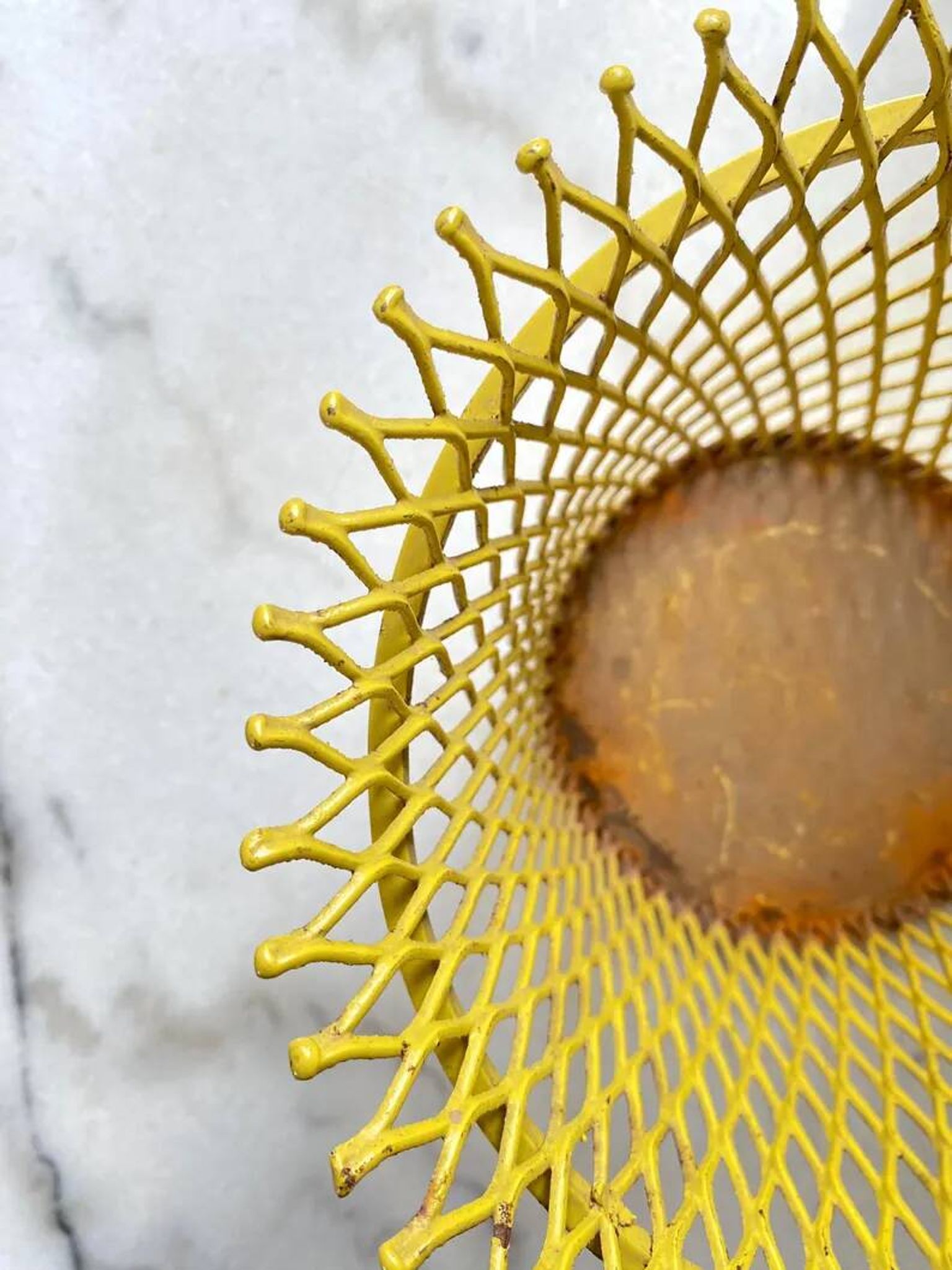 Mathieu Matégot round metal cache pot in yellow, France 1950s
