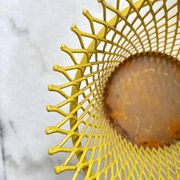 Mathieu Matégot round metal cache pot in yellow, France 1950s