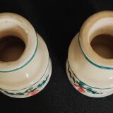 Pair of vintage earthenware egg cups with hand-painted decoration