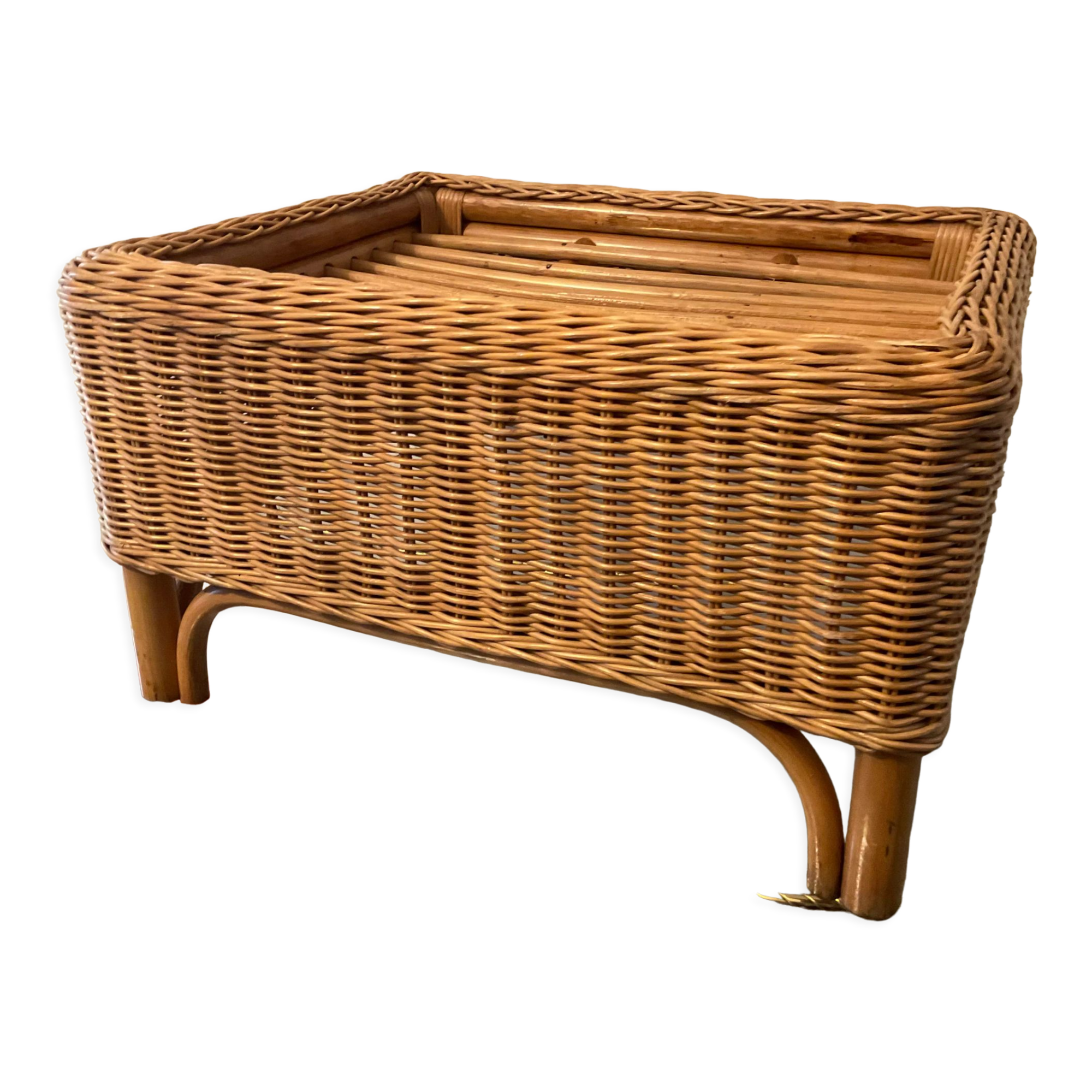 Vintage rattan and wicker ottoman 70s