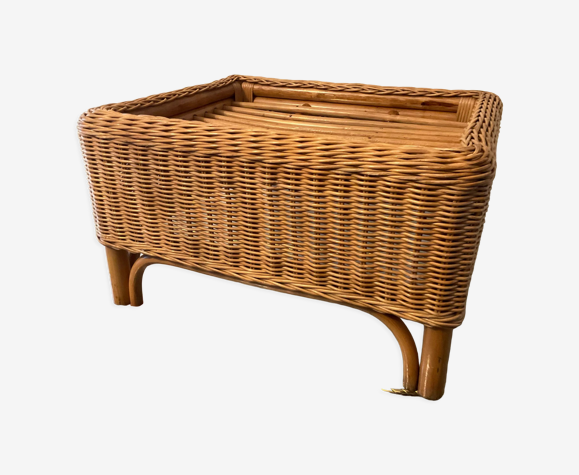 Vintage rattan and wicker ottoman 70s