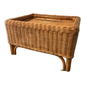 Vintage rattan and wicker ottoman 70s