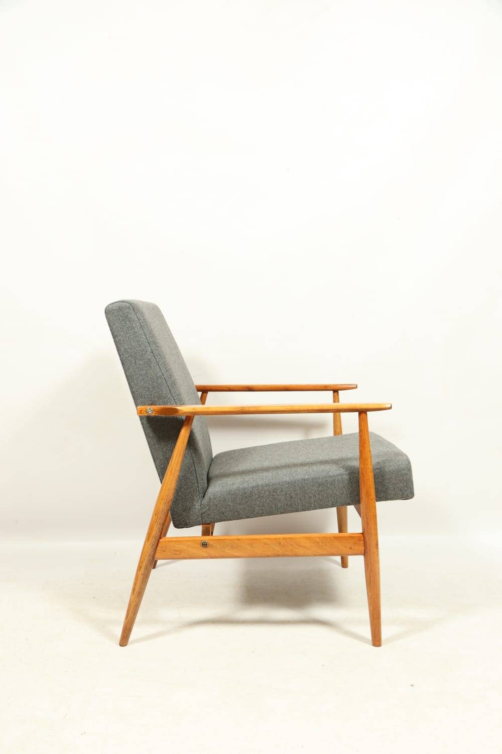 Vintage armchair renovated im wool upholstery graphite colour