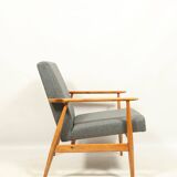 Vintage armchair renovated im wool upholstery graphite colour