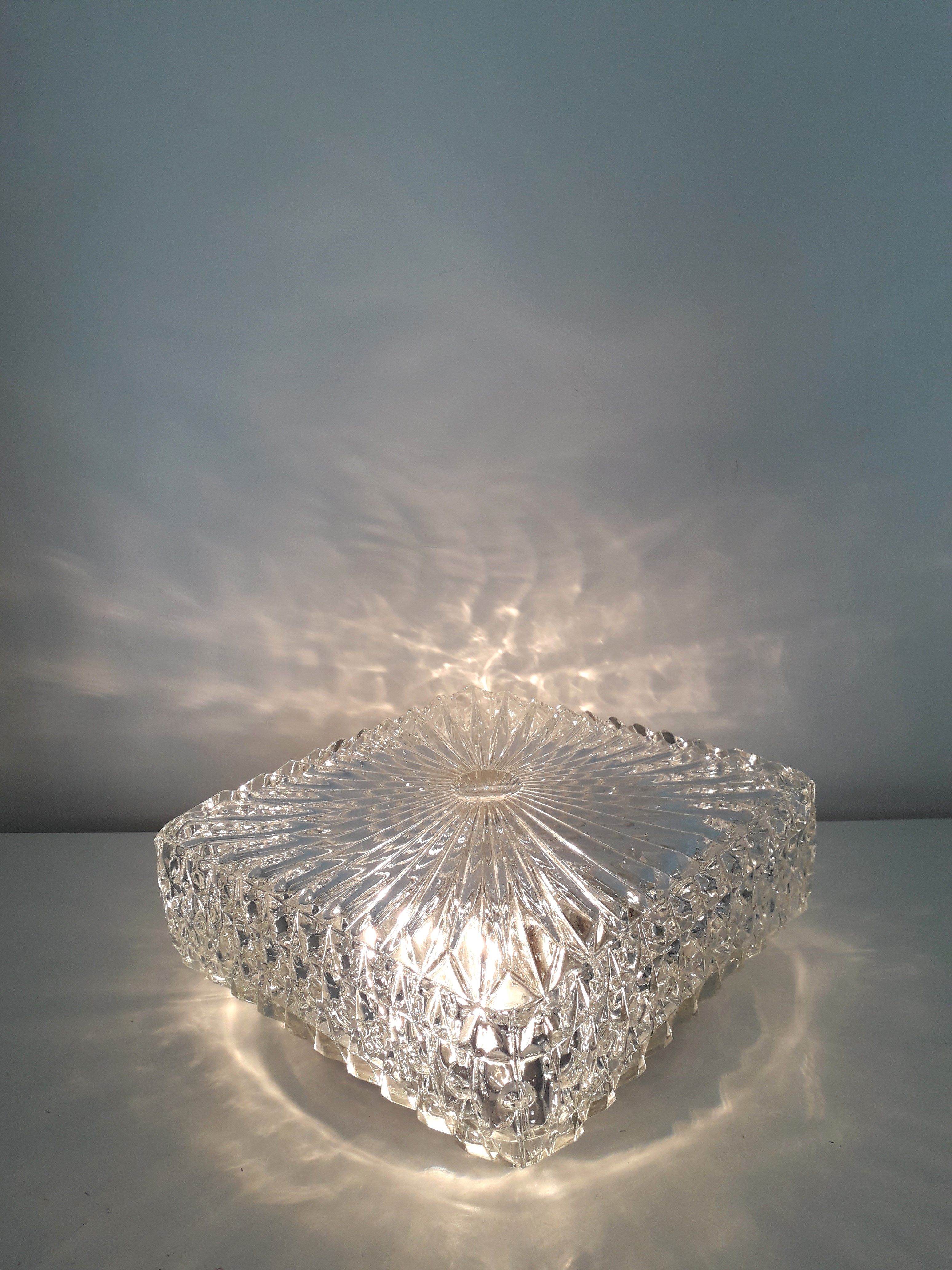 Vintage ceiling lamp / wall lamp - Molded glass - square - 1960 #2