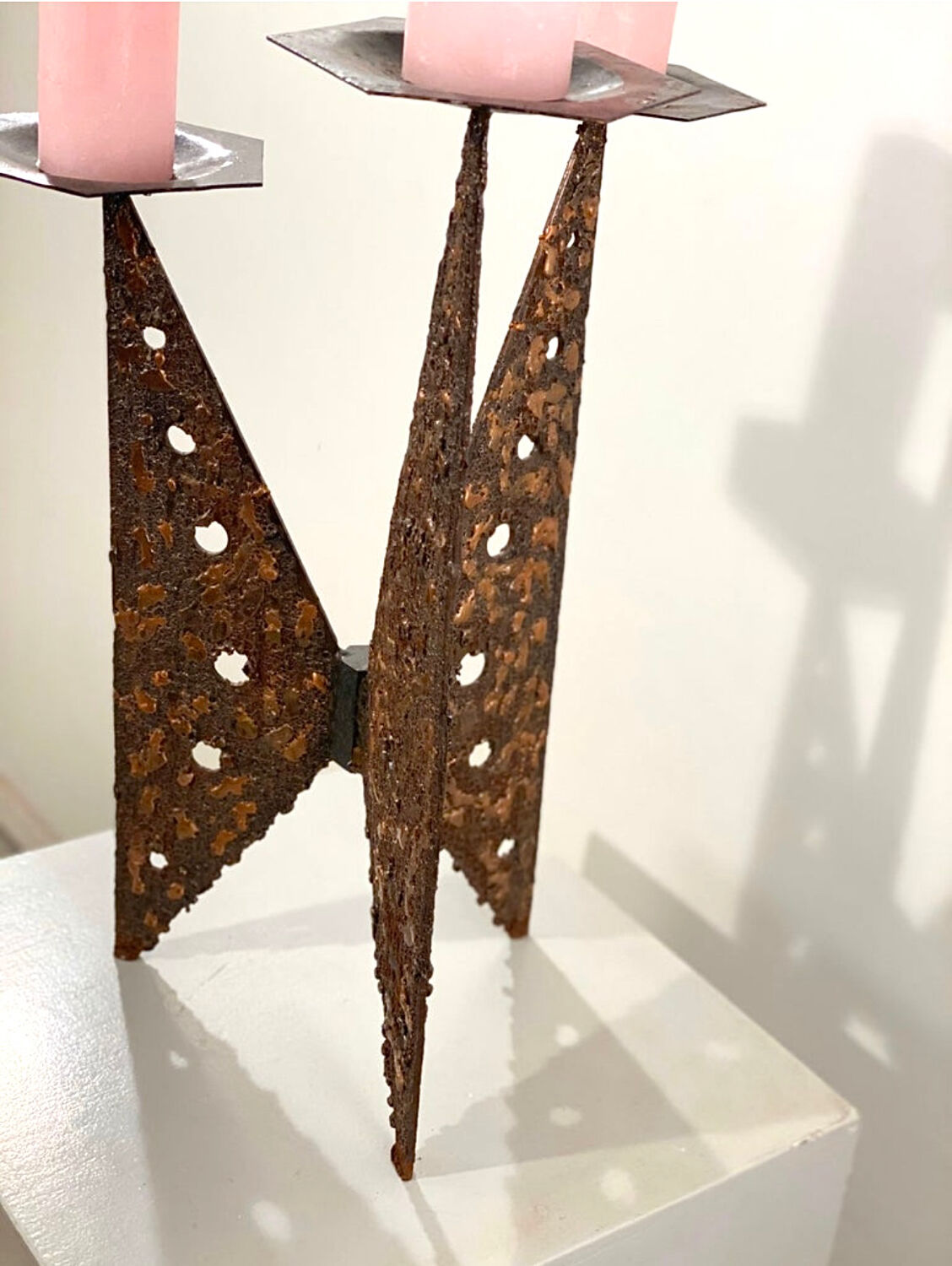 Impressive brutalist 3 candle holder