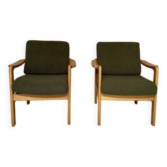 Pair of vintage green curled armchairs