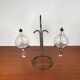 Mid-century Danish wrought iron and glass table oil lamp, 1960s.