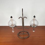 Mid-century Danish wrought iron and glass table oil lamp, 1960s.