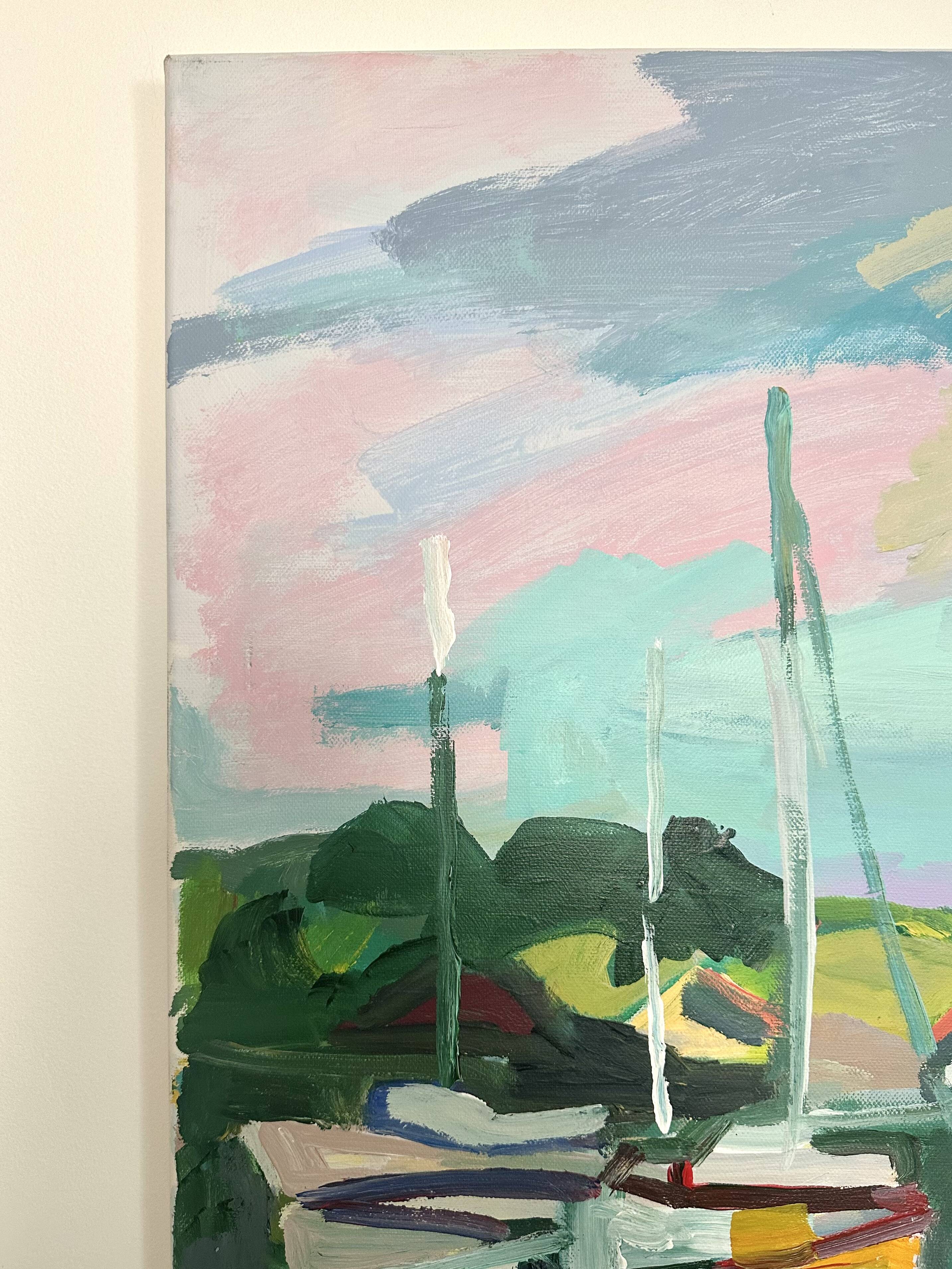 Oil on canvas port with sailing boats
