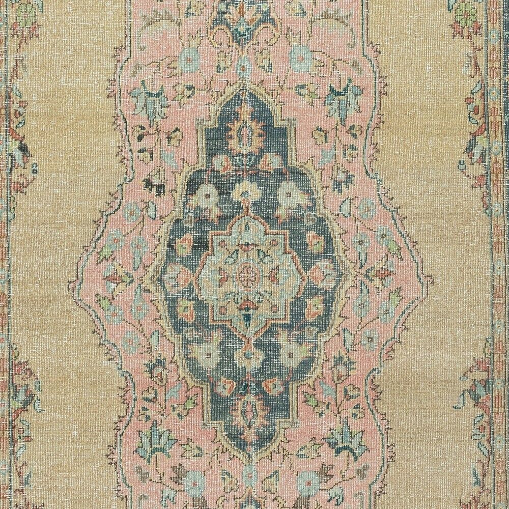 Vintage Handmade Turkish Area Rug with Medallion Design