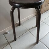 Tabouret pieds métal assise bois patiné