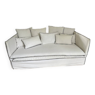 Sofa berengere leroy one thousand and one nights - white linen bumblebee black velvet