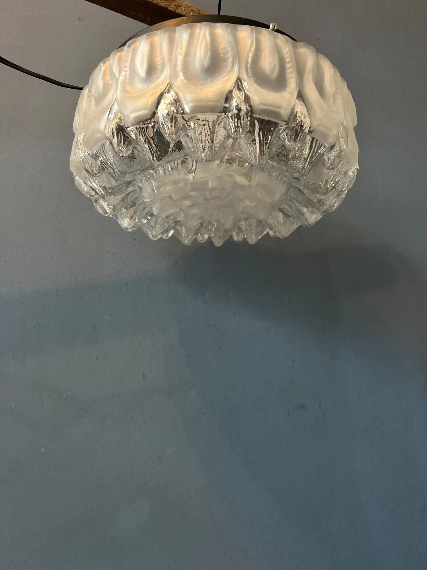 Vintage mid-century decorative thick glass ceiling lamp