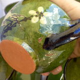 6 tea cups/green ceramic bird coffee