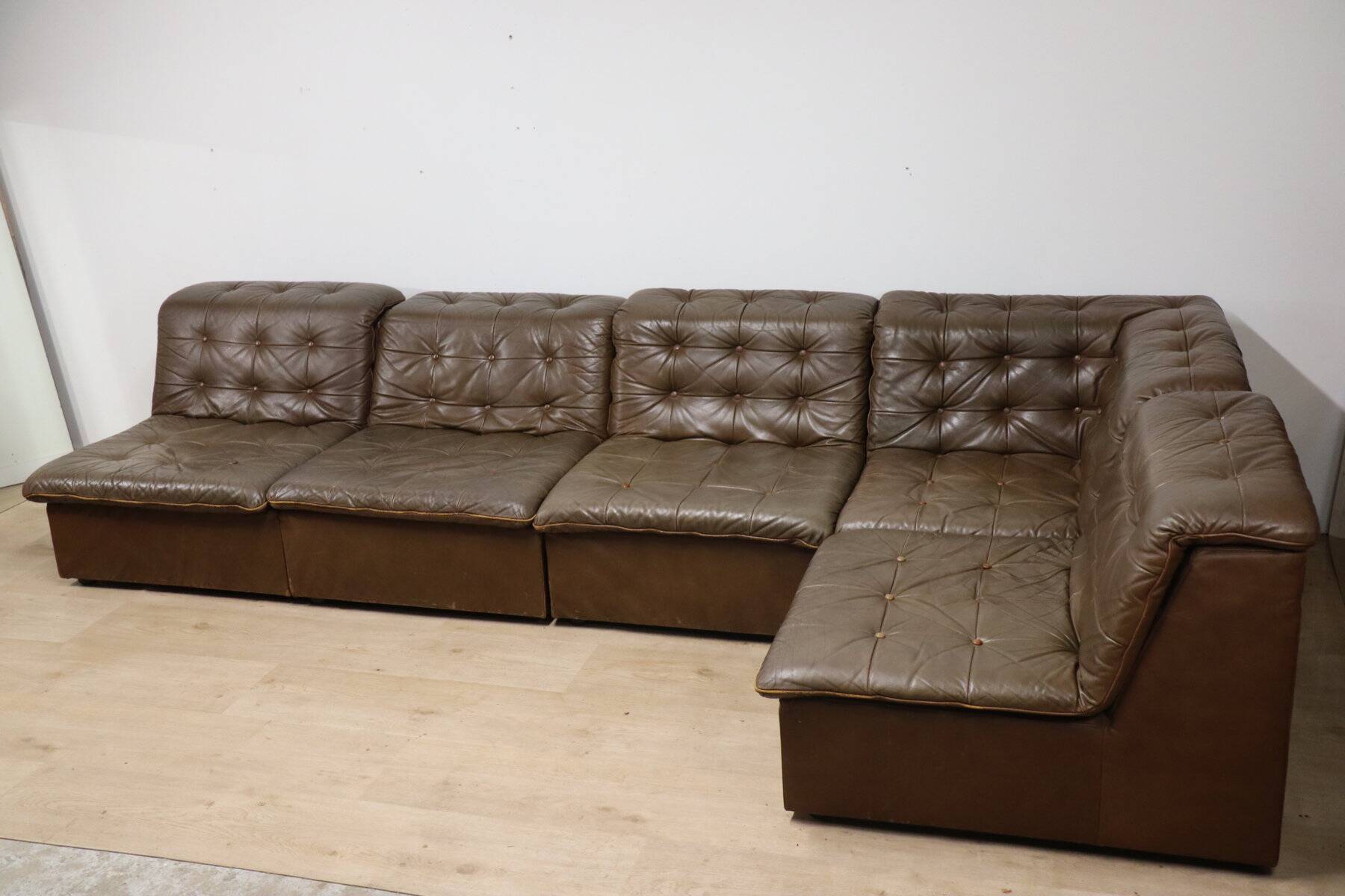 Vintage modular patchwork leather sofa, 1970s