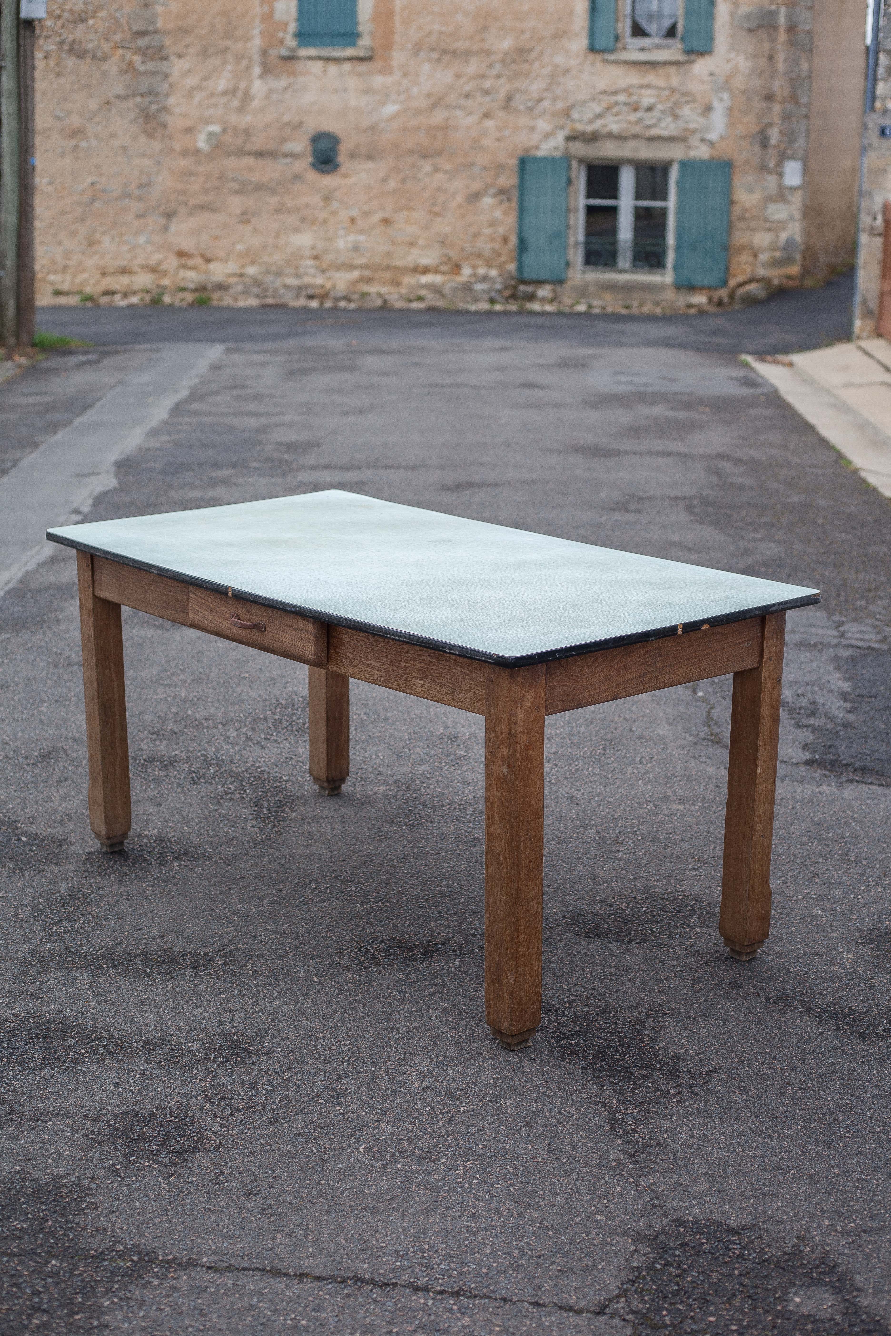 Wooden table formica top green vintage water