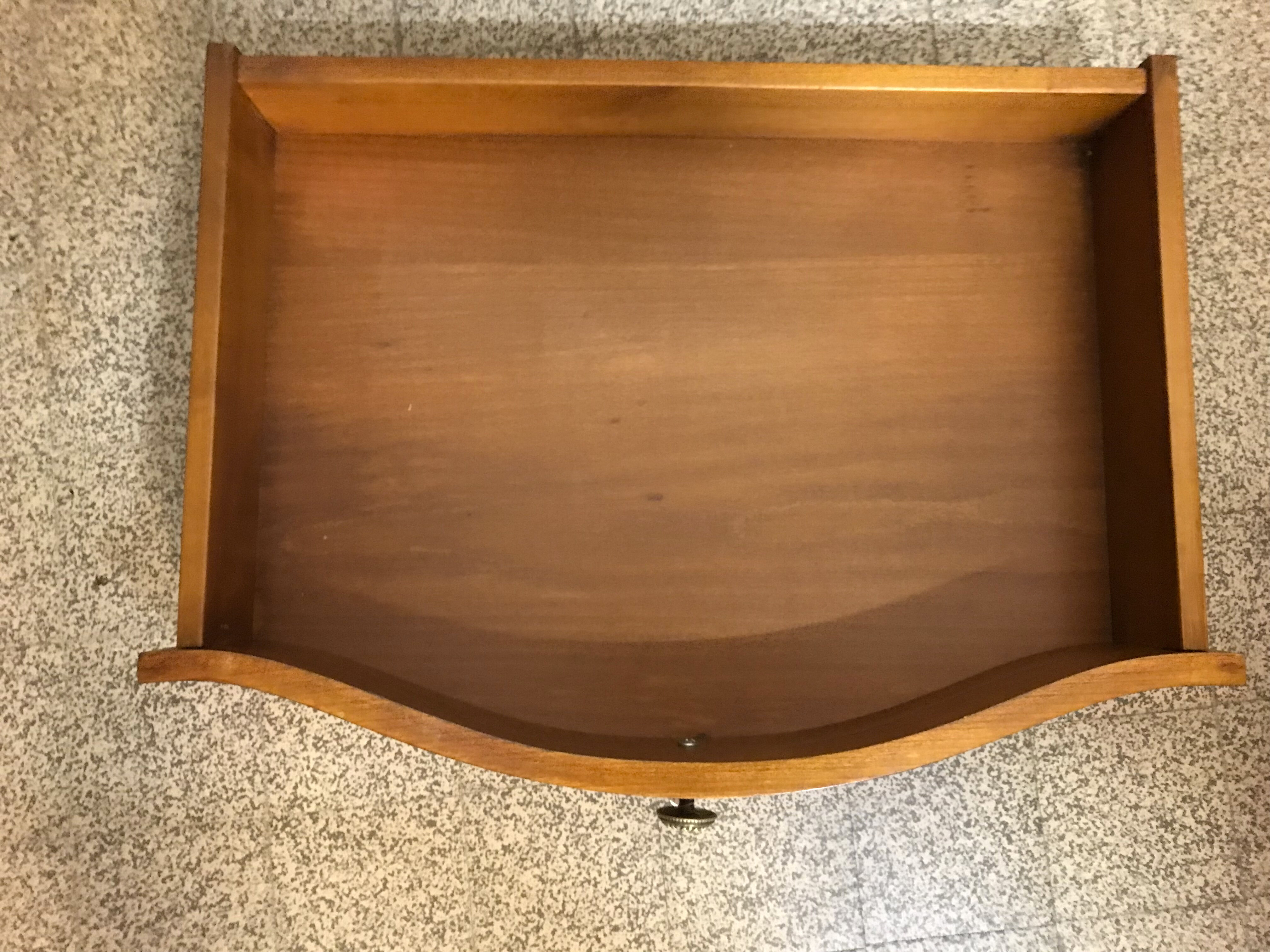 Cherry half-moon console with drawer and bottom shelf