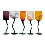 Set of 5 colored blown glass tulip glasses