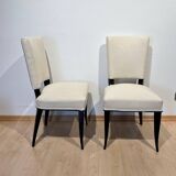 Art Deco Chairs in Black Lacquer in Cream Velour, France, 1930s, Set of 8