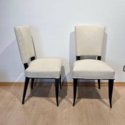 Art Deco Chairs in Black Lacquer in Cream Velour, France, 1930s, Set of 8