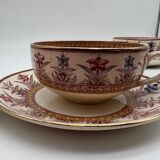 3 cups and saucers, Sarreguemines, Derby model, ironstone, early 20th century