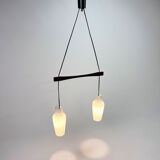 Danish Teak and White Glass Hanging Lamp, 1950s
