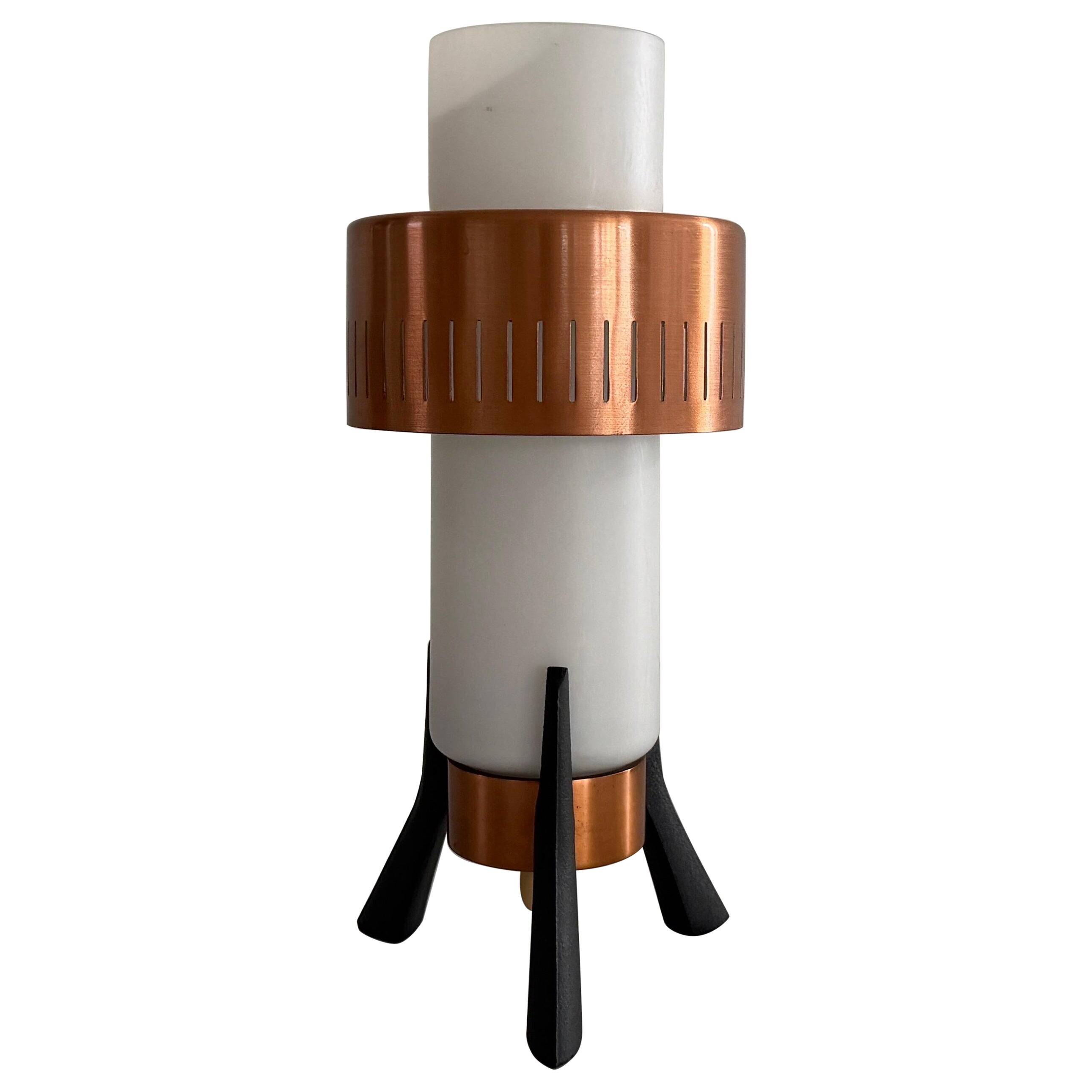 Simple table lamp in copper metal and opal glass, 1960s, Germany