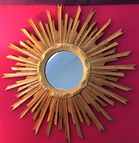 Mirror sun old gilded wood, 67 cm, middle XXth