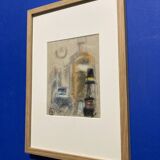 Alfred Gaspart (1900-1993), "Les Bouteilles" Cubist still life, pencil and oil pastel drawing