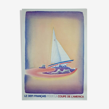 Affiche Le défi français pour la coupe de l'America 1981 par Folon Petit Format - On linen