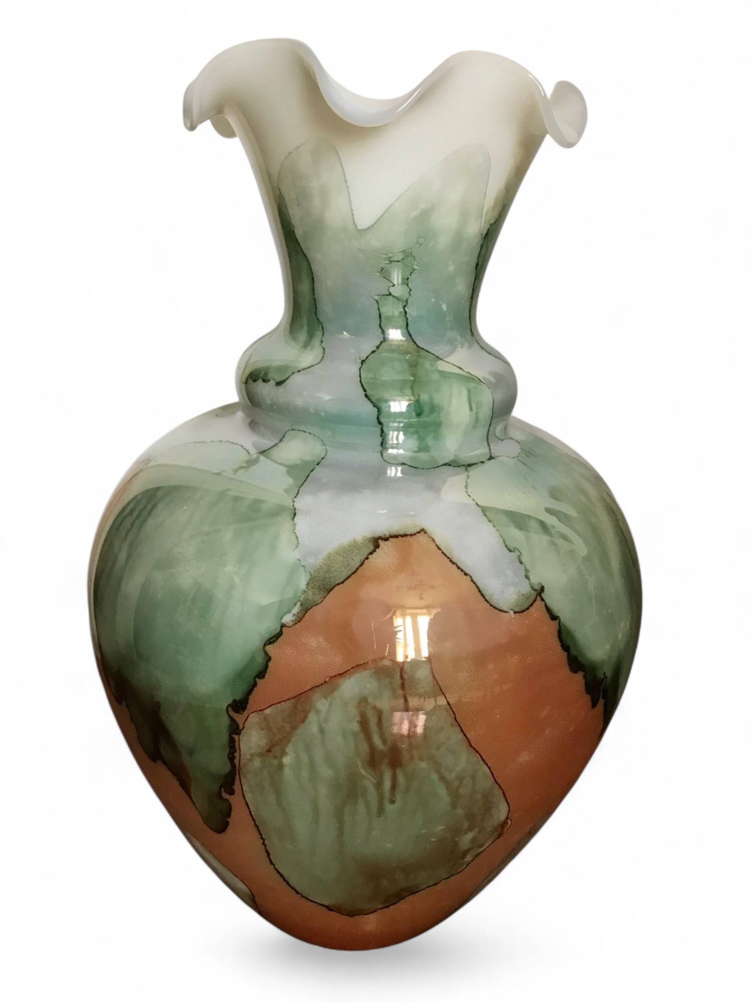 Vintage opaline vase with ruffled neck Stelvia Italy circa 1960