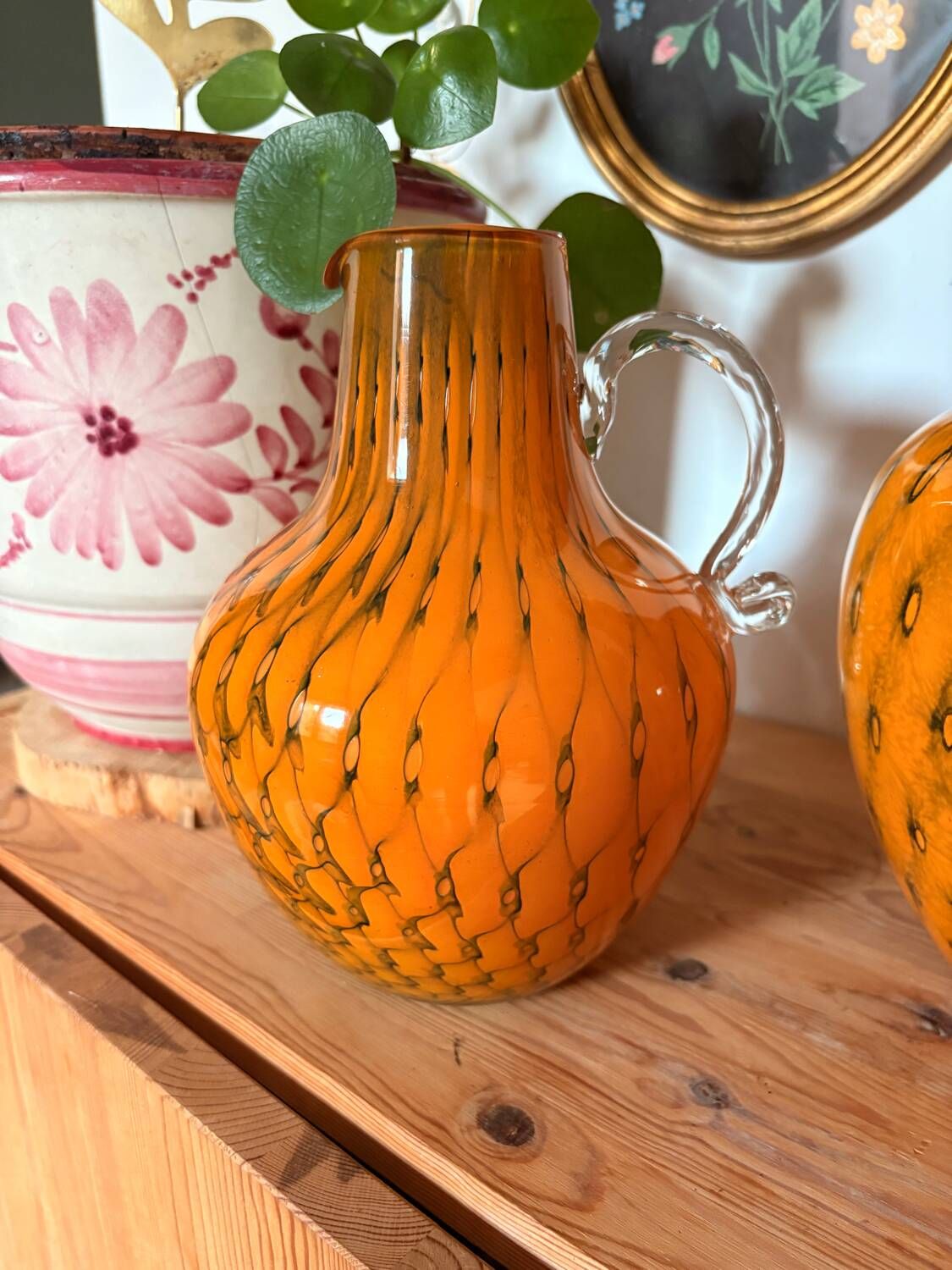 Duo vase & blown glass carafe in orange – 1960s/70s