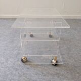 David Lange side table on wheels in plexiglass, France 1970.