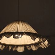 Suspension Emilia, pleated lampshade with frills, olive stripes