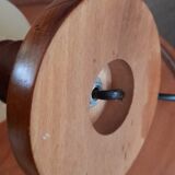 Table lamp foot turned wood and alabaster, round ecru lampshade, 50s