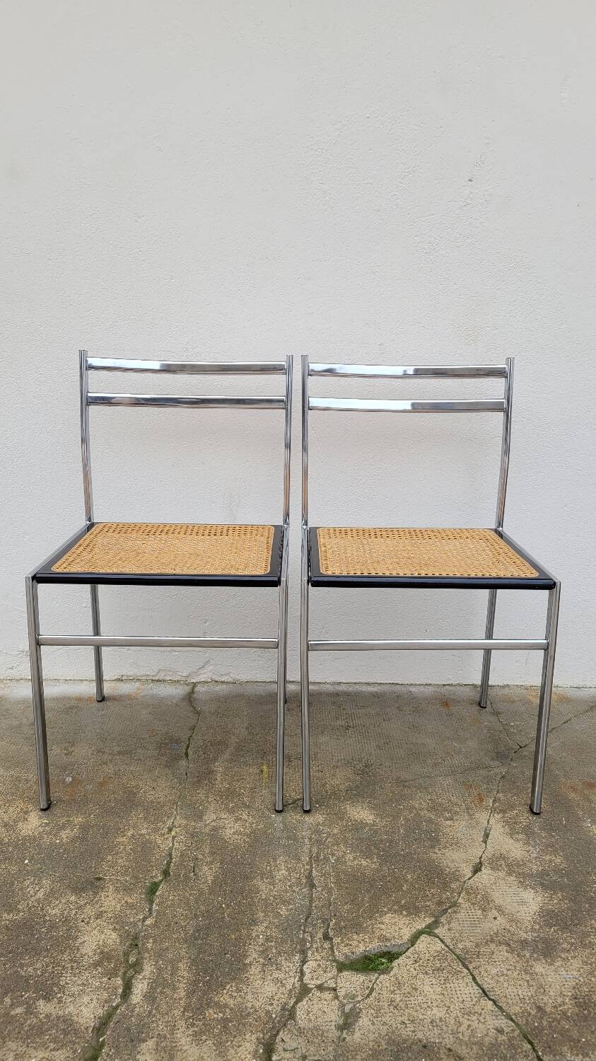 Paire de chaises en métal et cannage style Breuer ,1970
