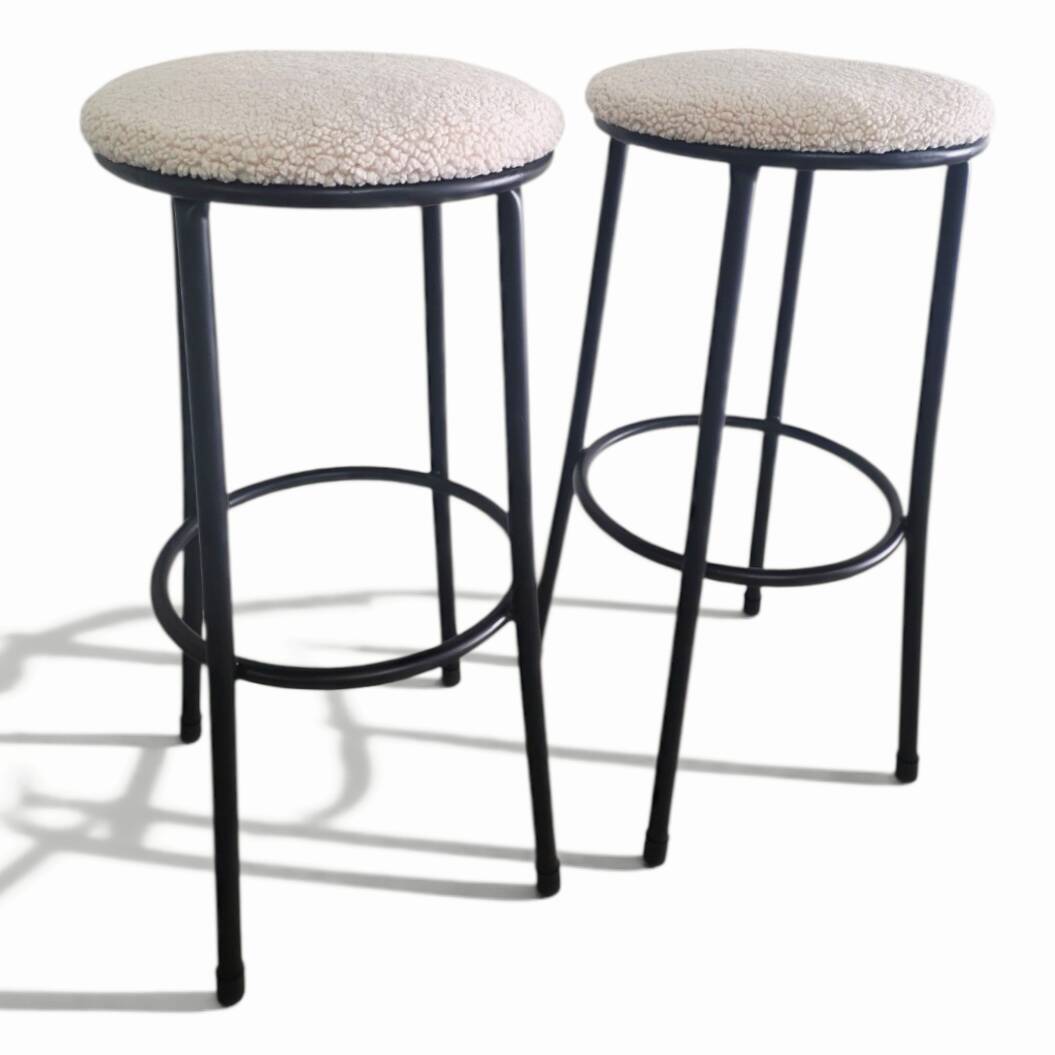 Vintage stools "Black & White", boucle upholstery