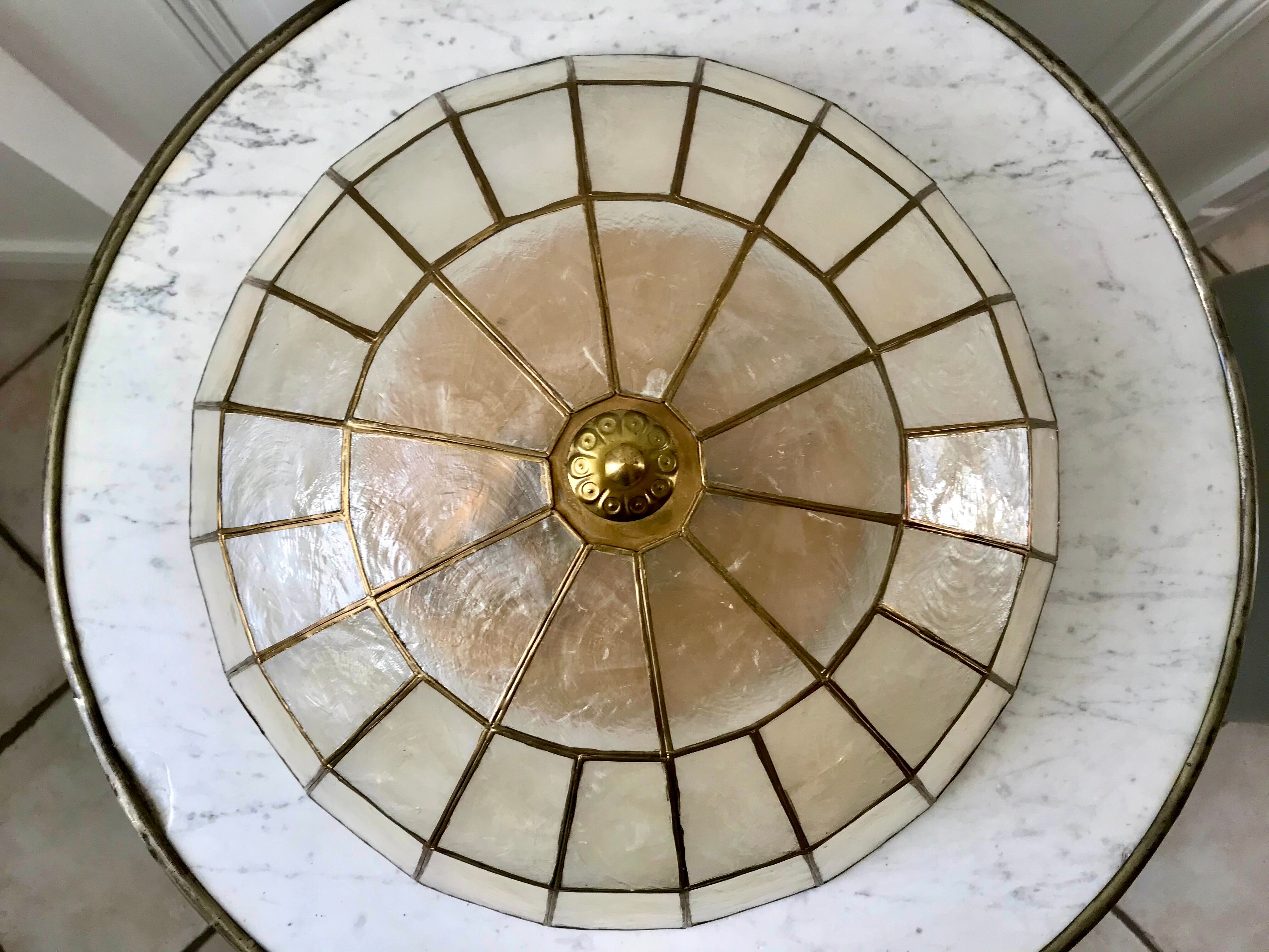 Ceiling lamp in mother-of-pearl and brass two fires 50s