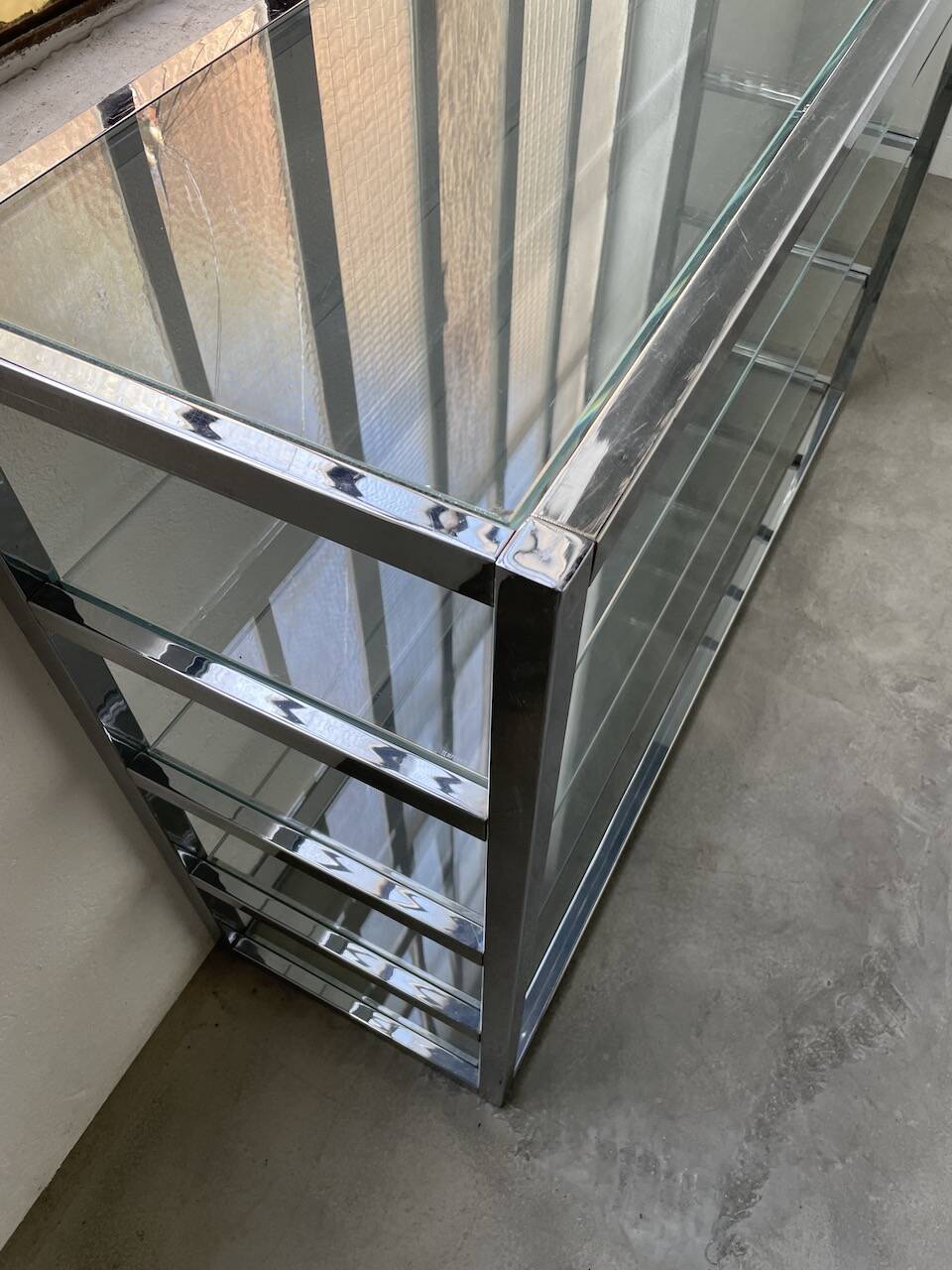 Pair of chrome and glass shelves from the 70s