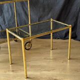 Gilded brass bamboo and smoked glass side table, France 1970