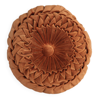 Round pleated velvet cushion