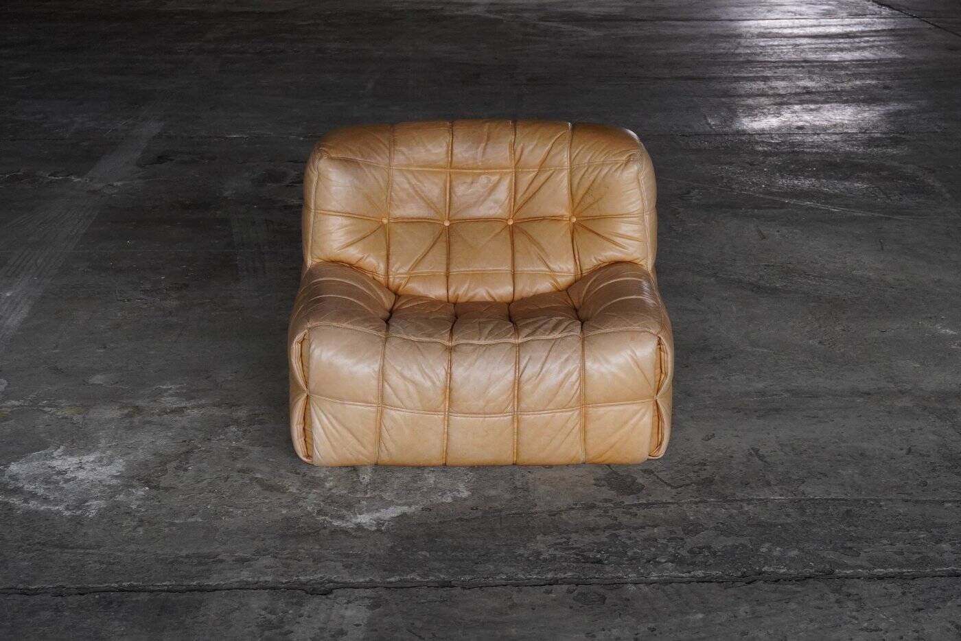 Kashima Lounge Chairs in Tan Leather by Michel Ducaroy for Ligne Roset, 1980s, Set of 2