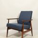 Fauteuil Vintage en Laine Bleu Marine Bois Couleur Noyer
