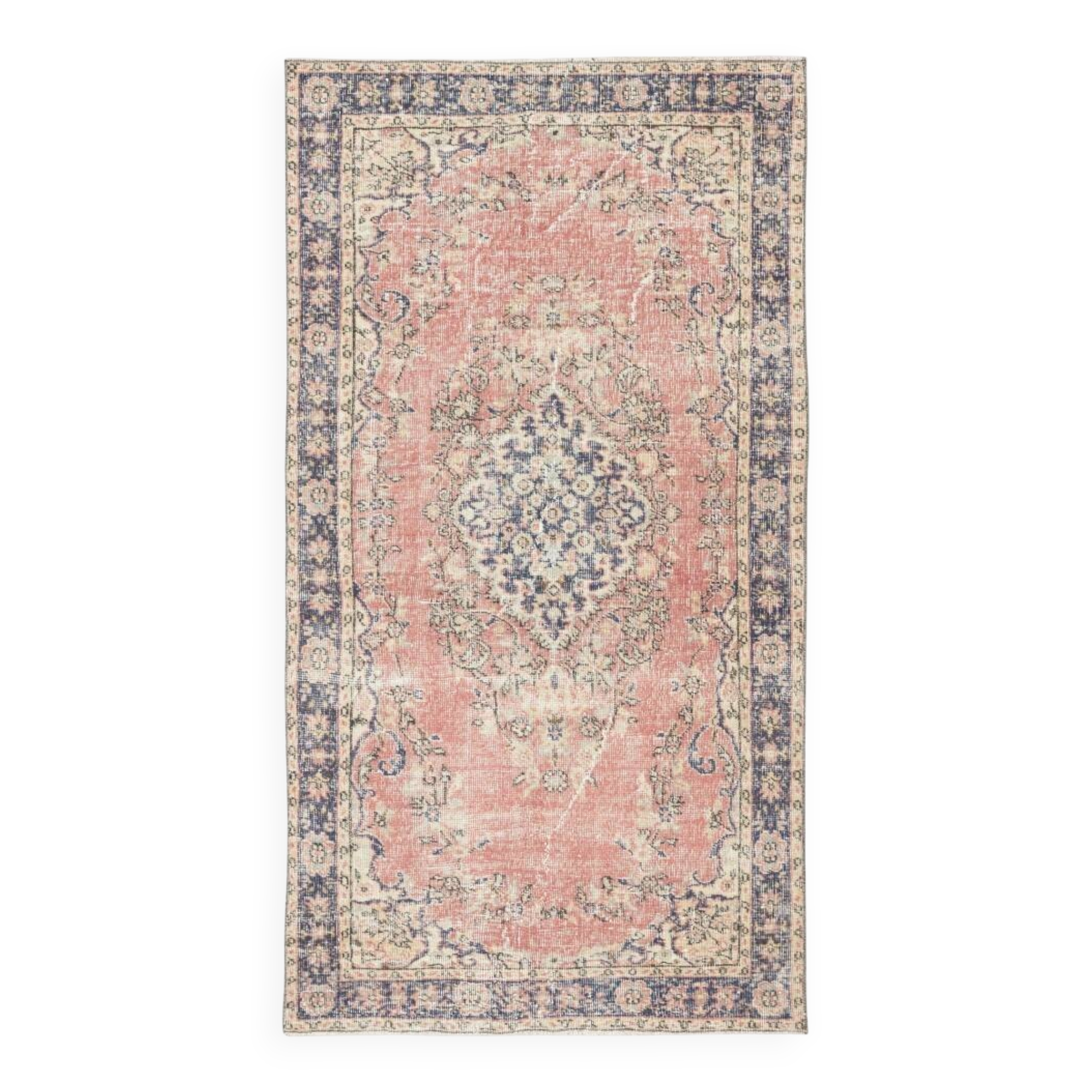 Vintage Handmade Turkish Red Wool Accent Rug with Medallion Design for Home and Office Decor