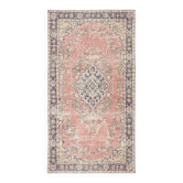 Vintage Handmade Turkish Red Wool Accent Rug with Medallion Design for Home and Office Decor