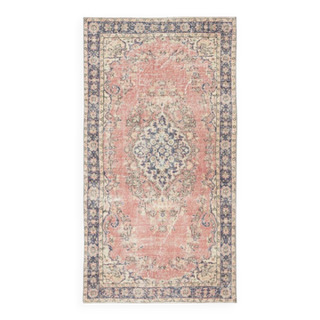 Vintage Handmade Turkish Red Wool Accent Rug with Medallion Design for Home and Office Decor