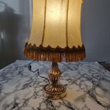 Brass lamp with vintage mother-of-pearl lampshade