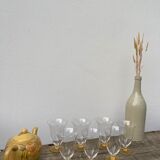 7 glasses with crystal stemmed yellow feet / cups